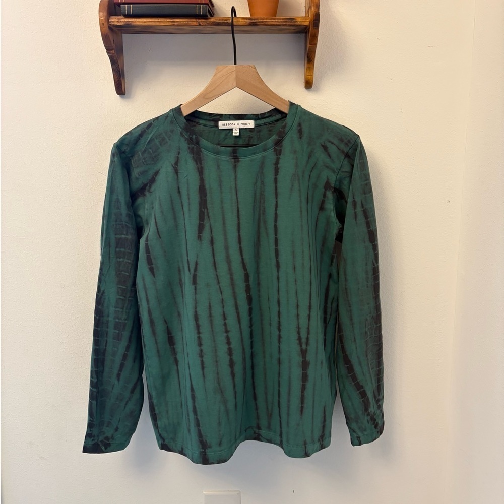 Rebecca Minkoff Westin Tie Dye Tee Green Black Long Sleeve Top Size Small